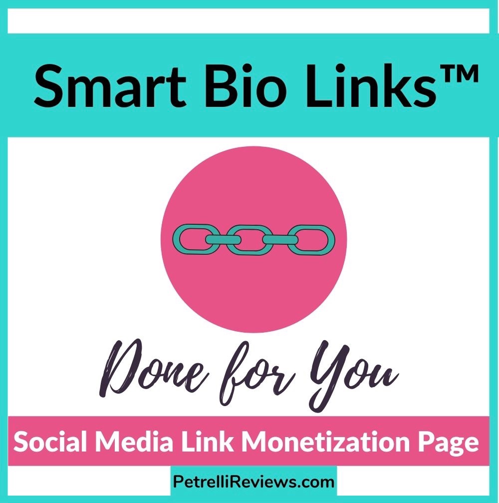 Teal, Pink square with link symbol for Smart Bio Links